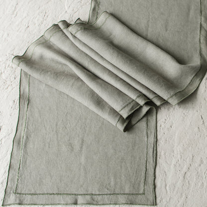 Olive Stonewashed Linen Runner