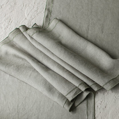 Olive Stonewashed Linen Runner