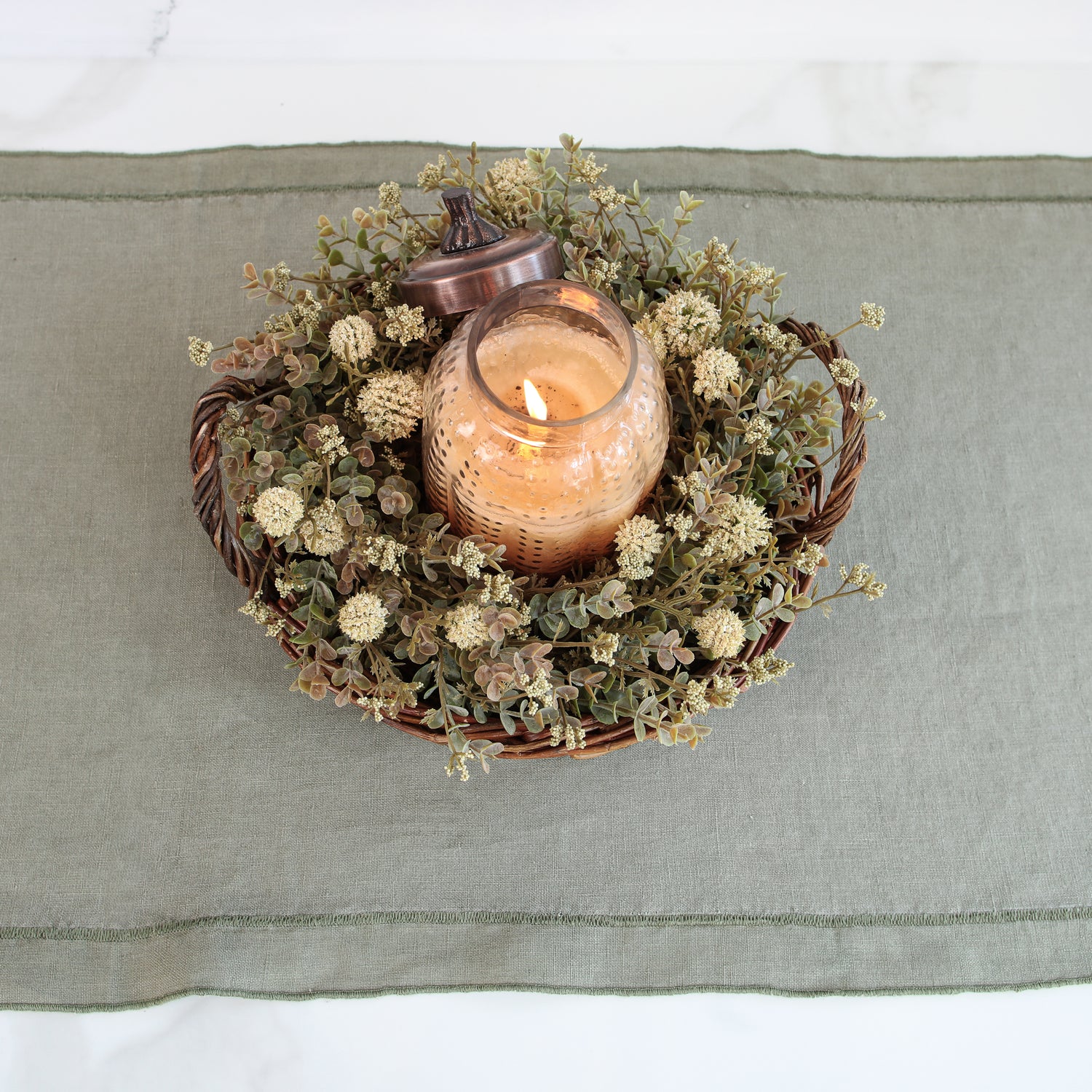 Olive Stonewashed Linen Runner