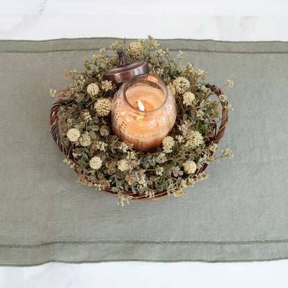 Olive Stonewashed Linen Runner