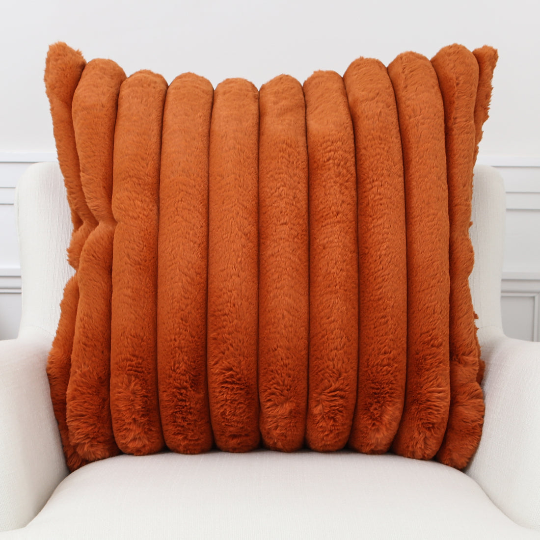 Orange Faux Fur Pillow 24in
