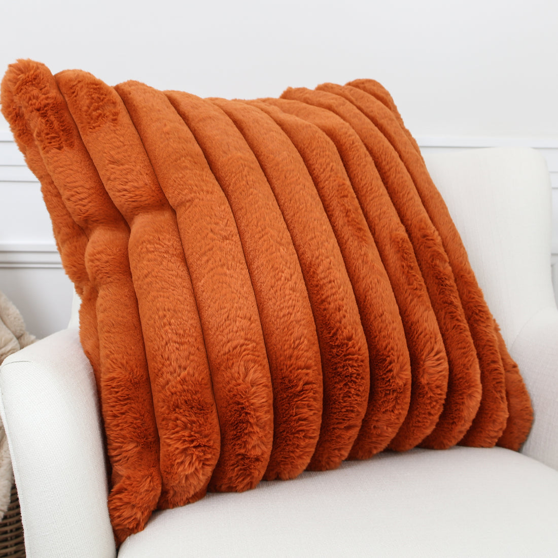 Orange Faux Fur Pillow 24in