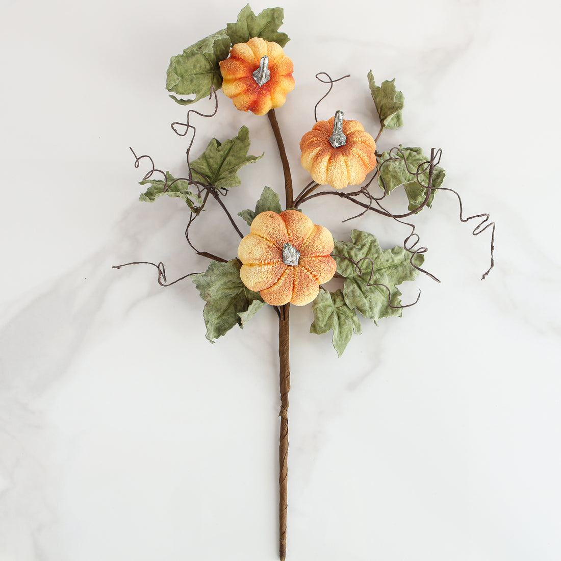 Pumpkin Spray with Green Leaves- 17.5in