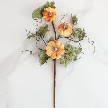 Pumpkin Spray with Green Leaves- 17.5in