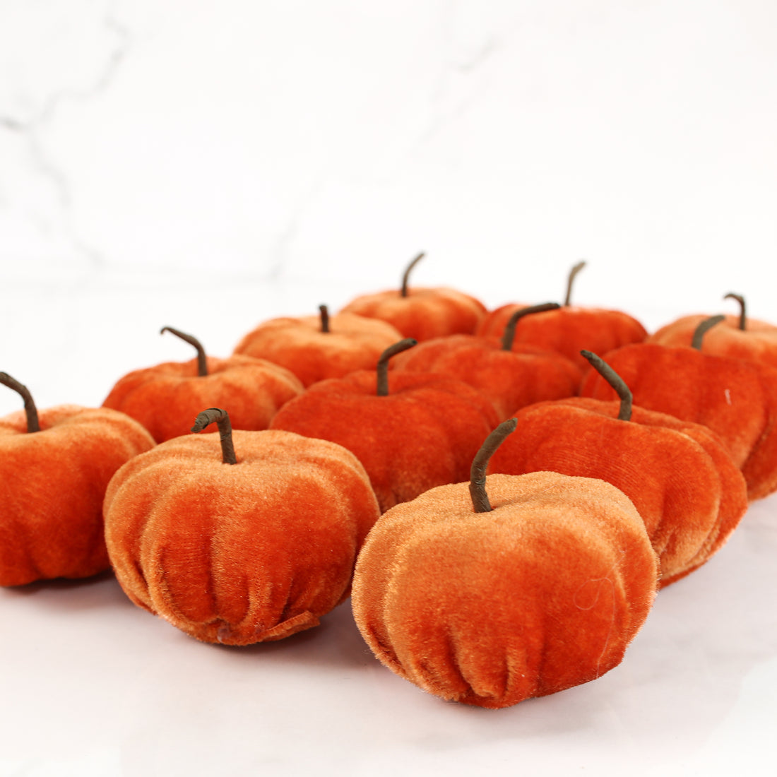 New England Orange Velvet Mini Pumpkins- Set of 12