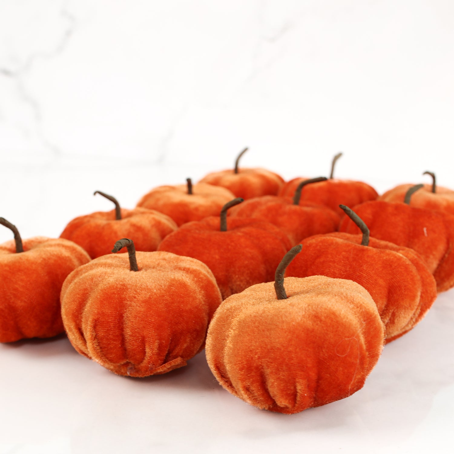 New England Orange Velvet Mini Pumpkins- Set of 12