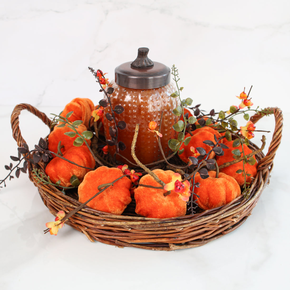 New England Orange Velvet Mini Pumpkins- Set of 12