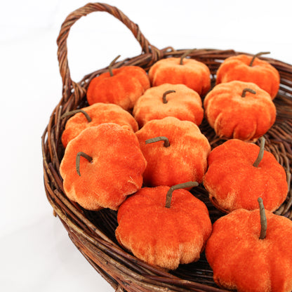 New England Orange Velvet Mini Pumpkins- Set of 12
