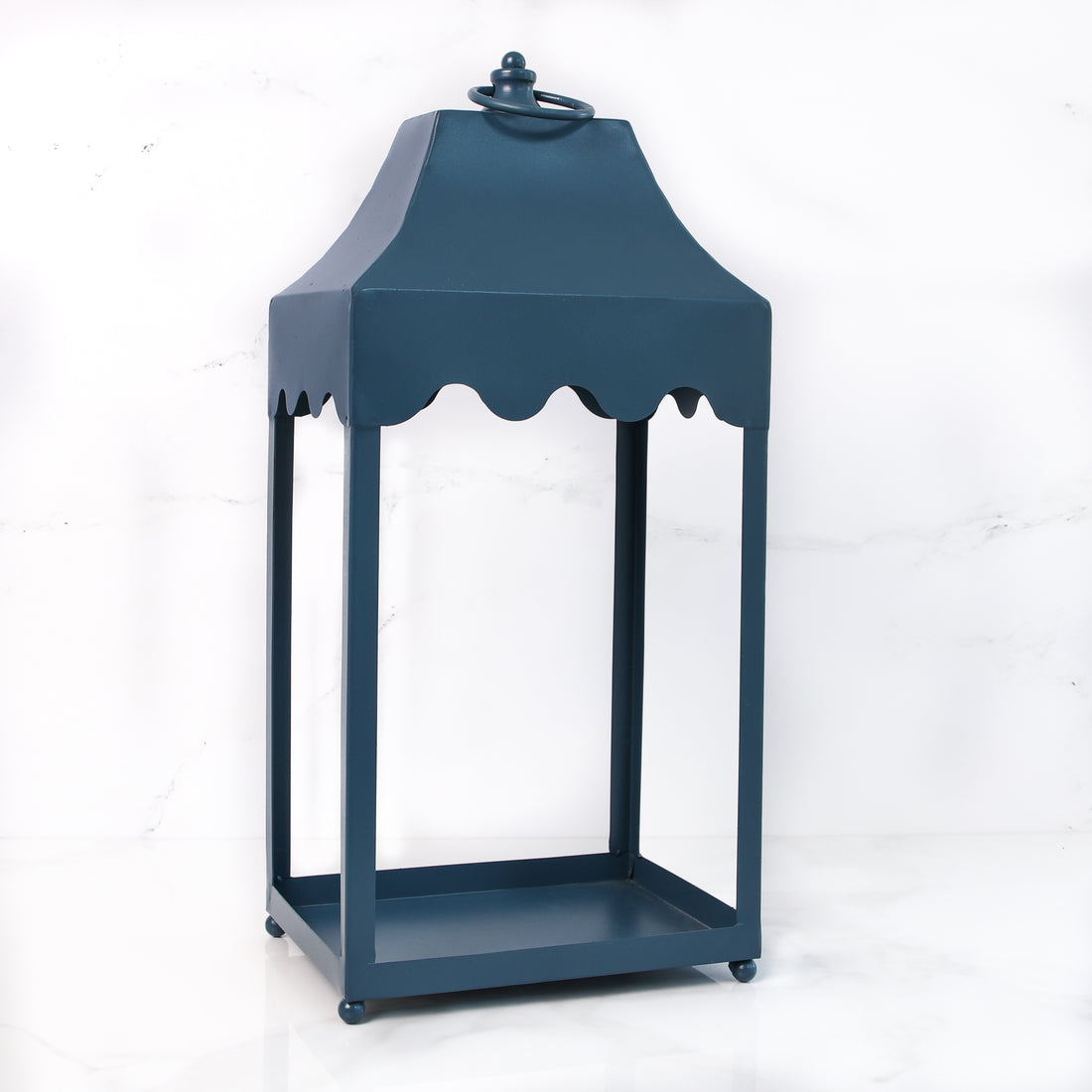 Blue Metal Lantern With Scallop Detail