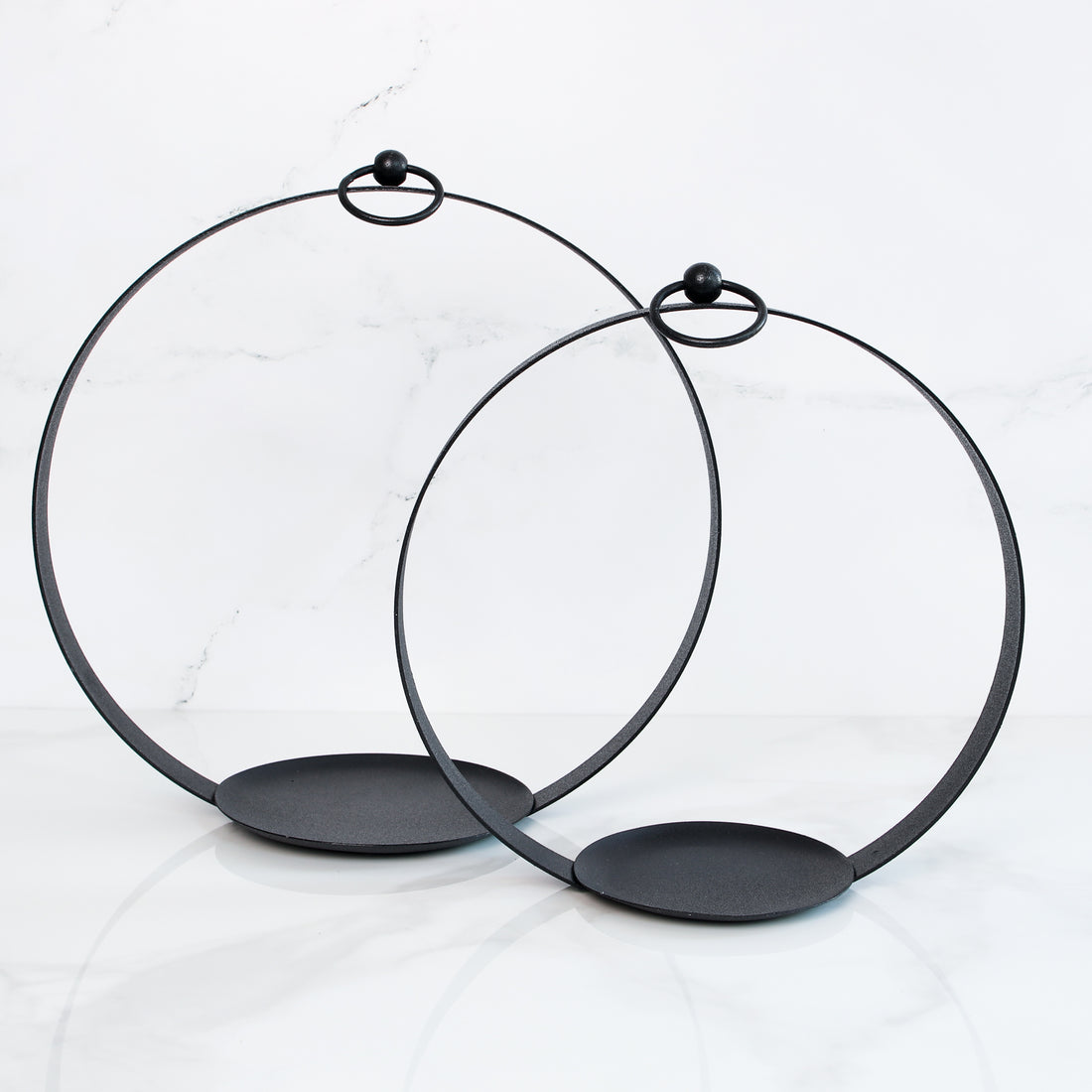 Round Black Metal Open Lantern Set of 2
