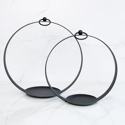 Round Black Metal Open Lantern Set of 2