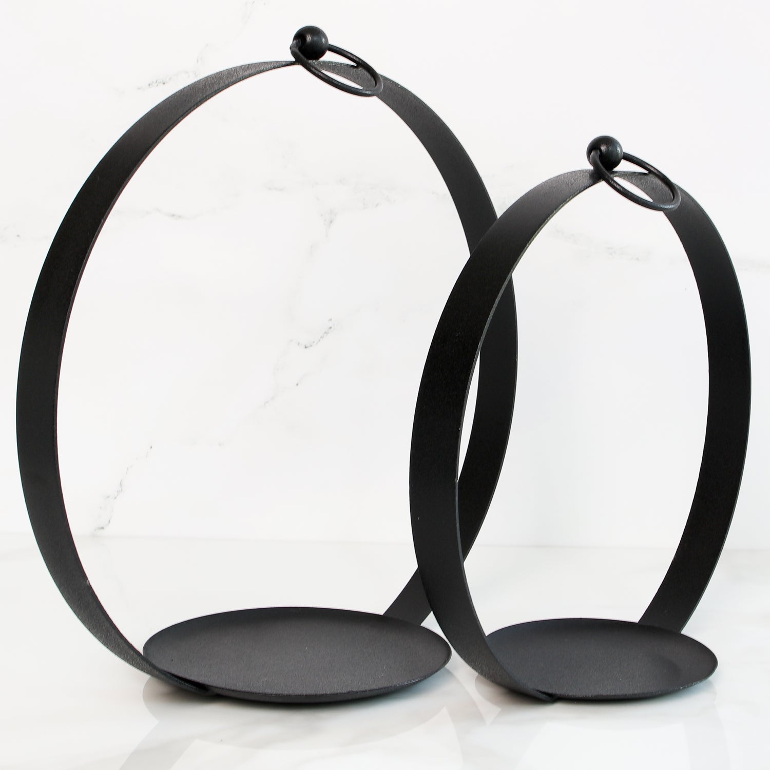 Round Black Metal Open Lantern Set of 2