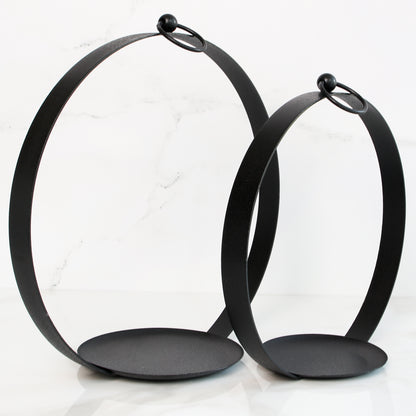 Round Black Metal Open Lantern Set of 2