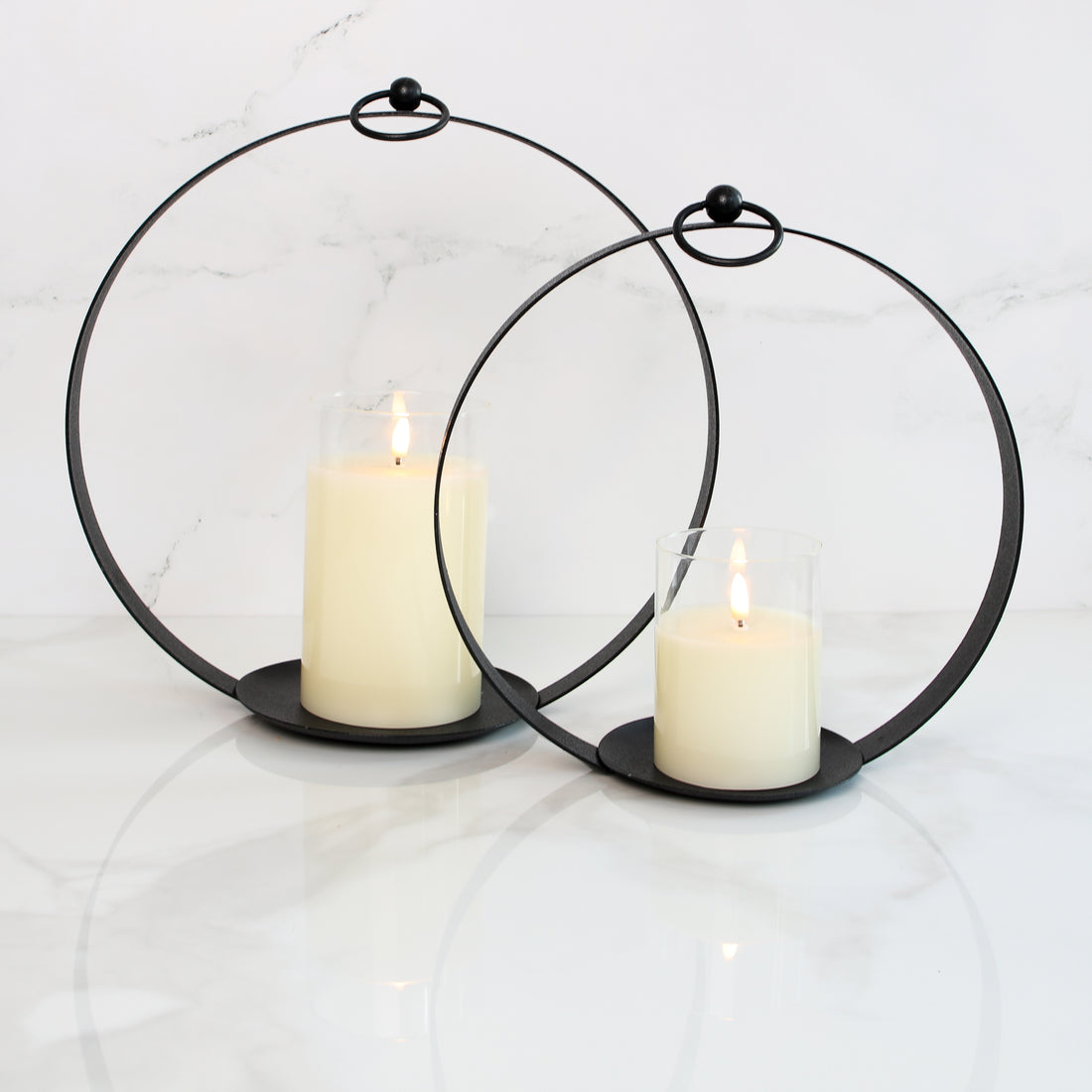 Round Black Metal Open Lantern Set of 2