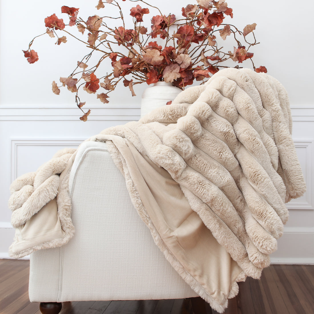 Tan Faux Fur Throw 60in