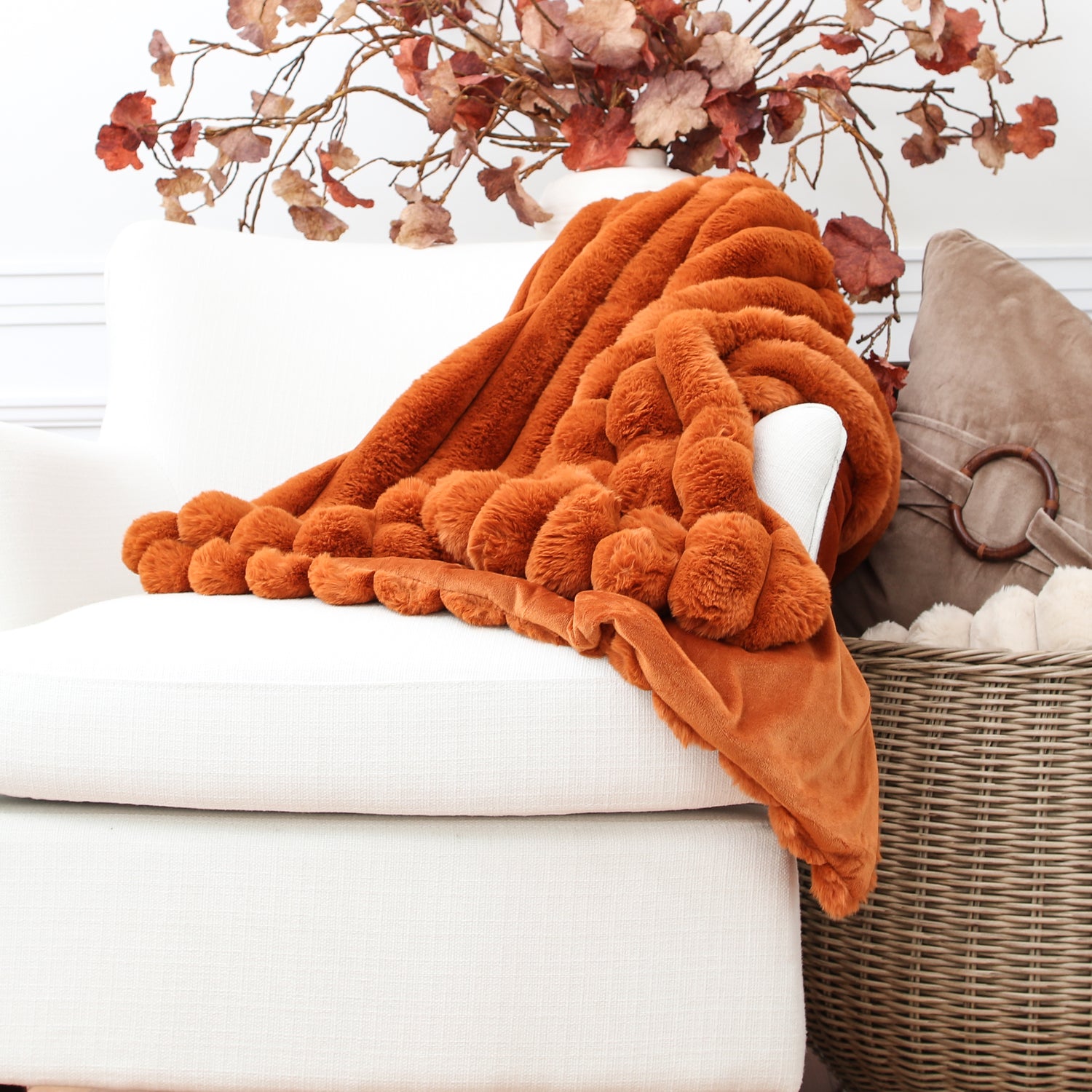 Rust Faux Fur Throw 60in