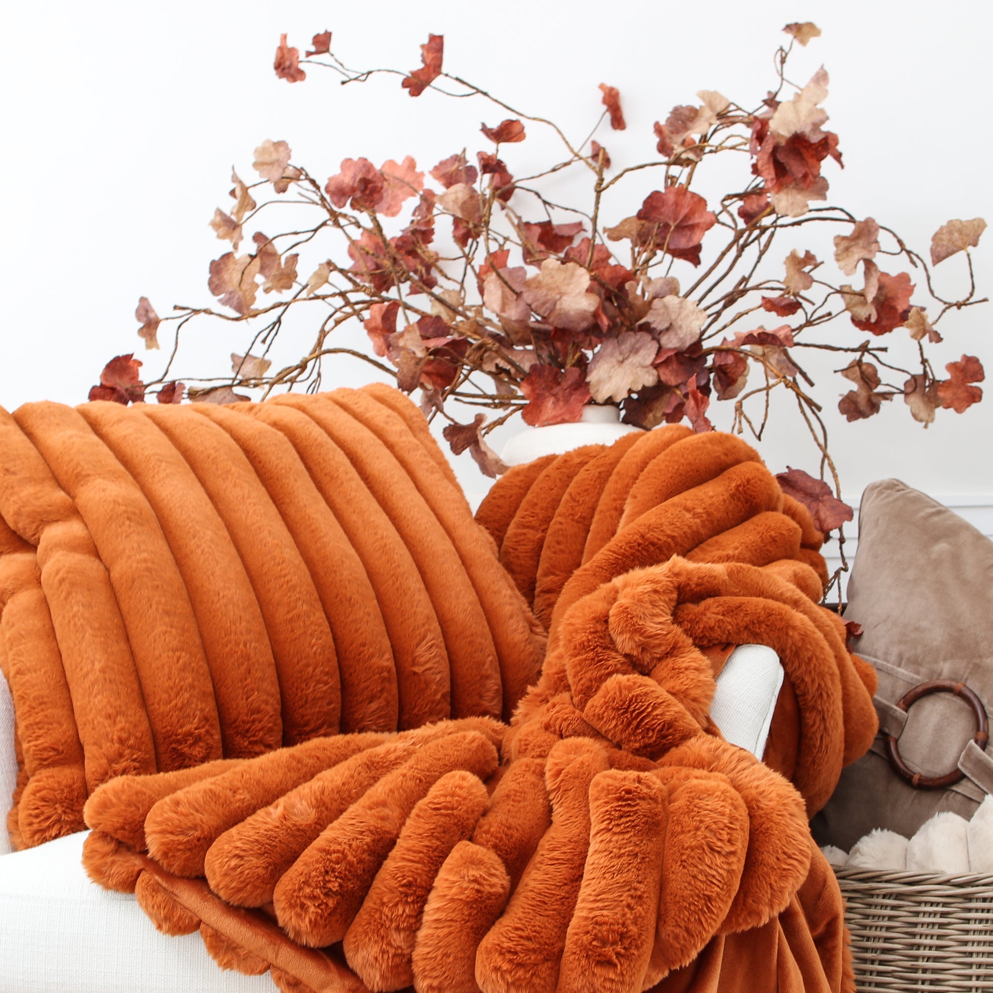 Rust Faux Fur Throw 60in