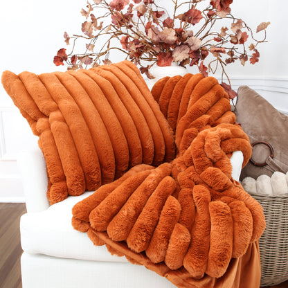 Orange Faux Fur Pillow 24in