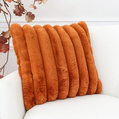 Orange Faux Fur Pillow 18in
