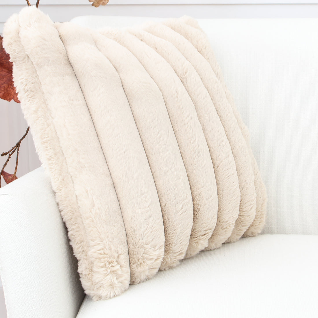 Tan Faux Fur Pillow 18in