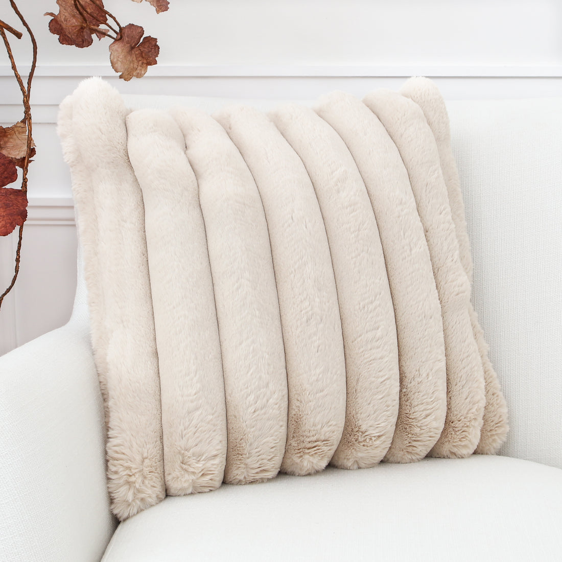 Tan Faux Fur Pillow 18in