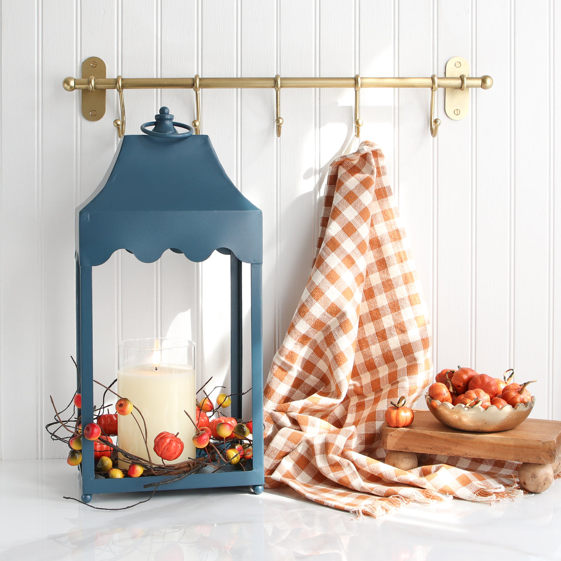 Blue Metal Lantern With Scallop Detail