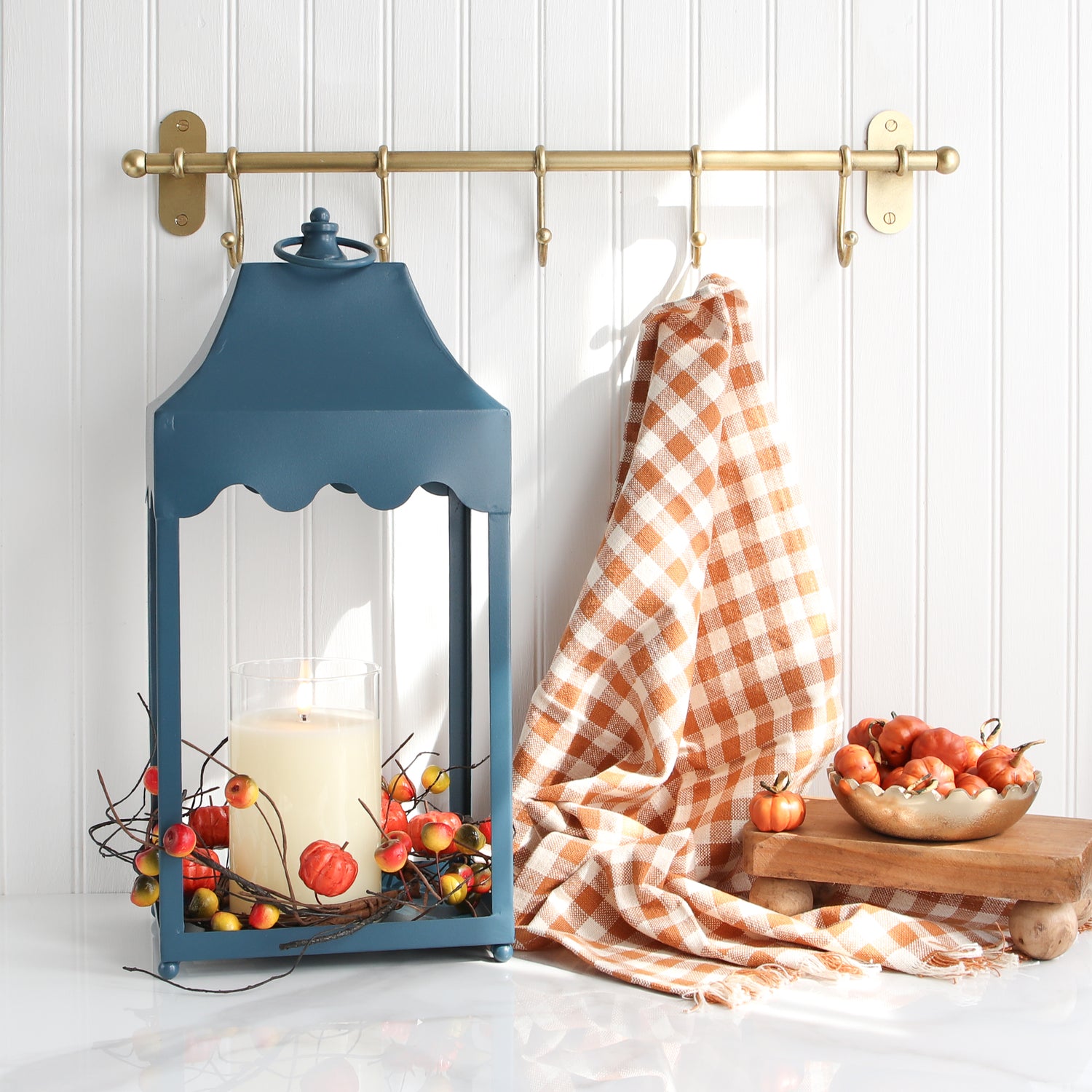 Blue Metal Lantern With Scallop Detail