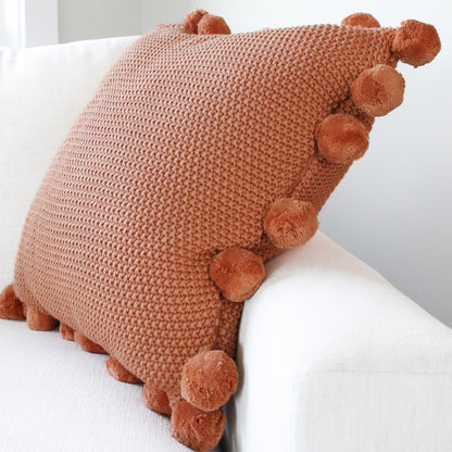 Orange Knit Pillow with Pompom Trim