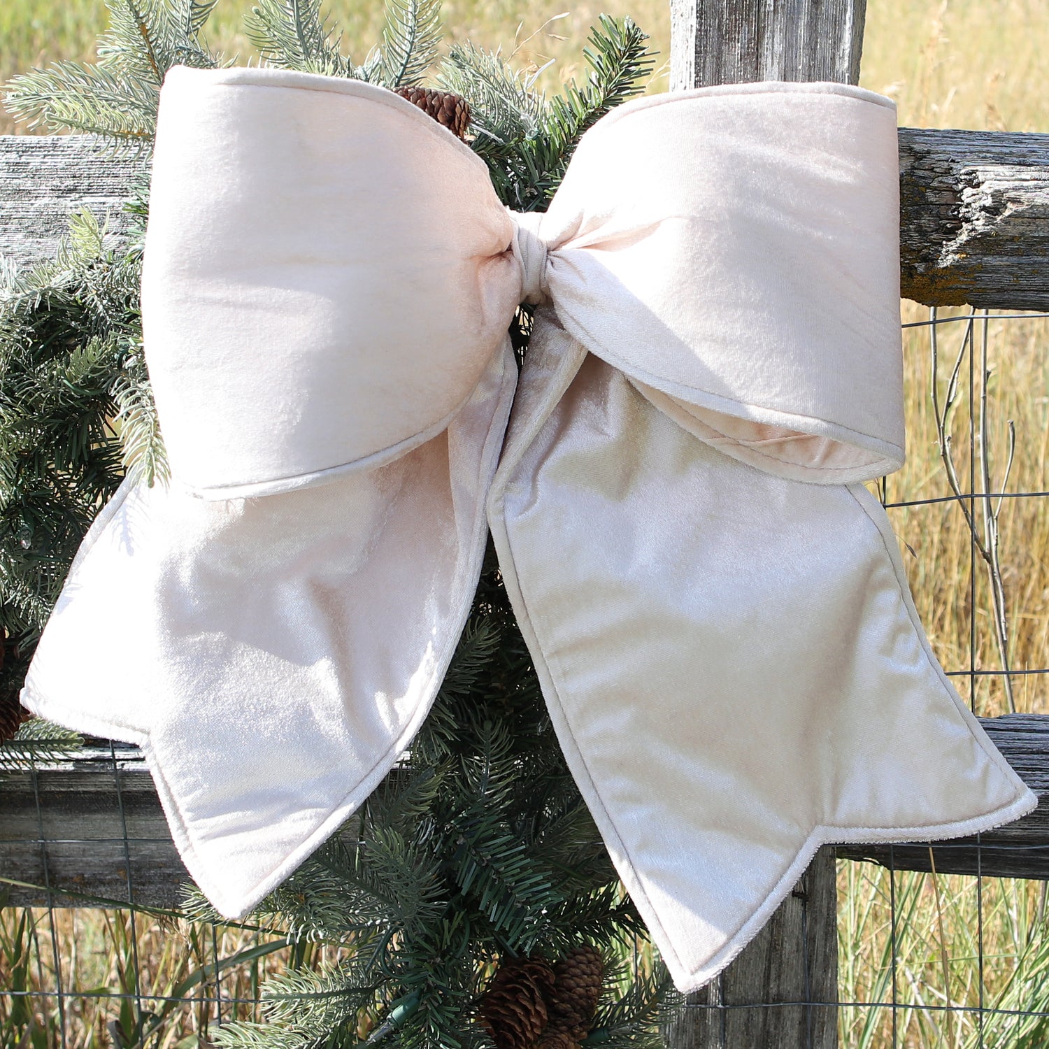Large Champagne Outdoor Velvet Bow