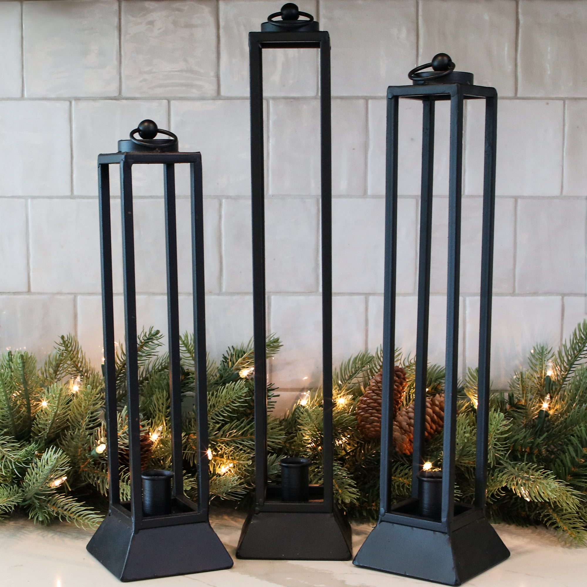 Set of 3 Black Iron Lanterns