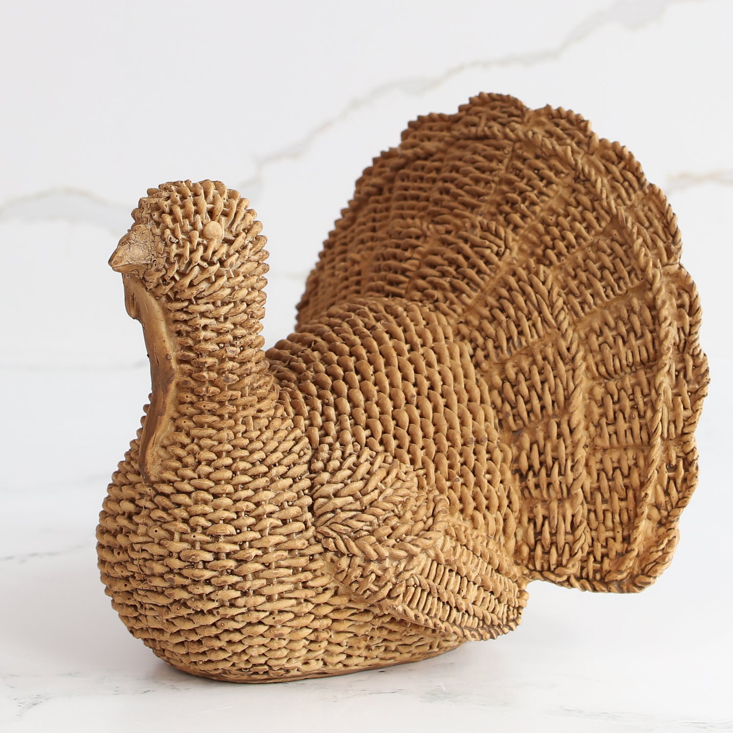 Beautiful Willow Resin Turkey for fall tablescape decor, featuring a detailed woven design, perfect for autumn gatherings.