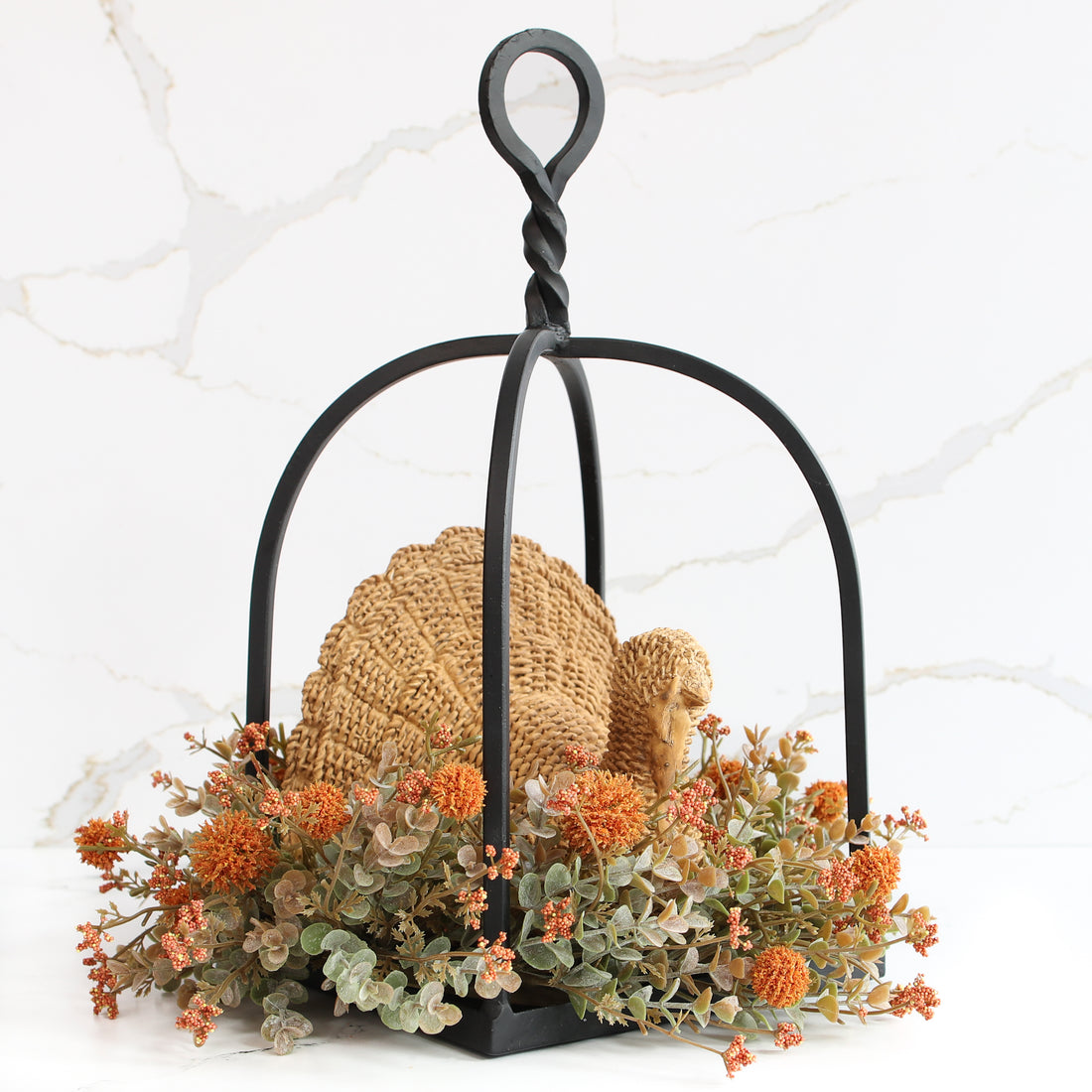 Willow Resin Turkey decorative piece for fall tablescape, featuring a detailed woven design to add autumn charm.