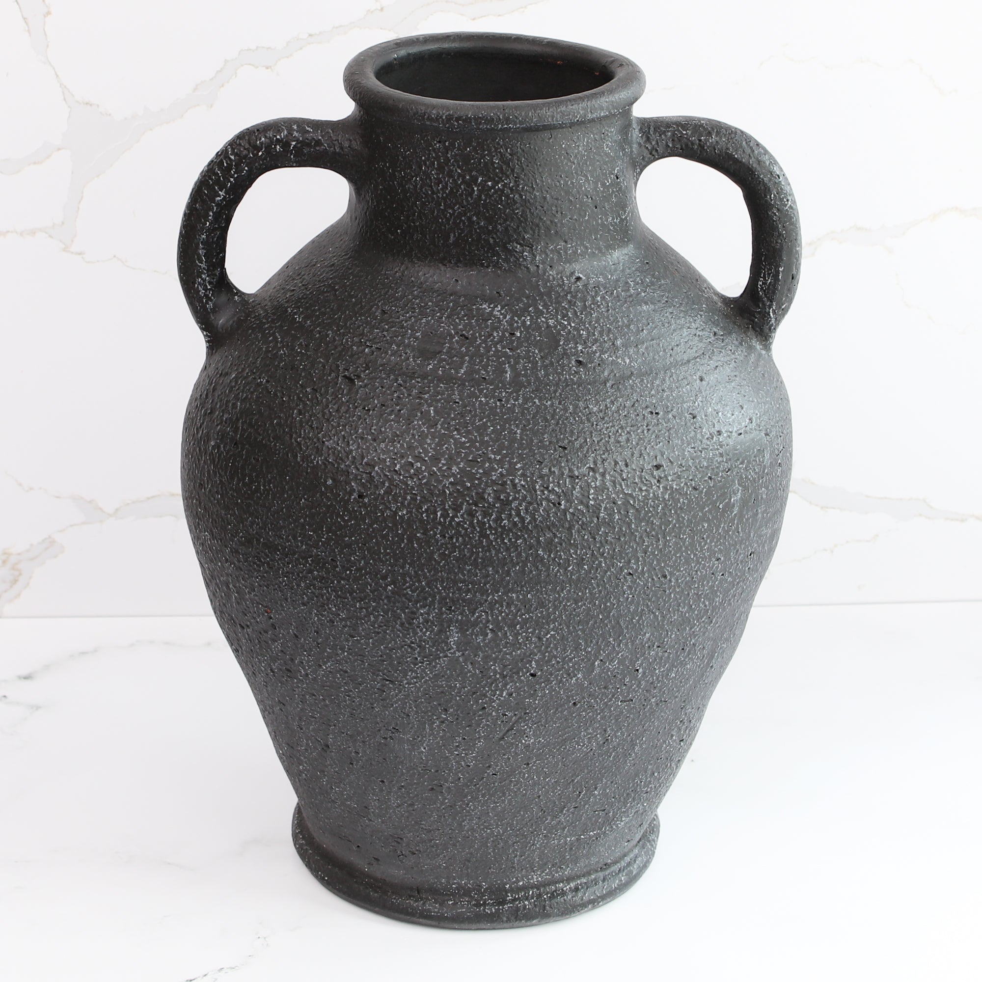 Black Ceramic Amphora Vase with Handles
