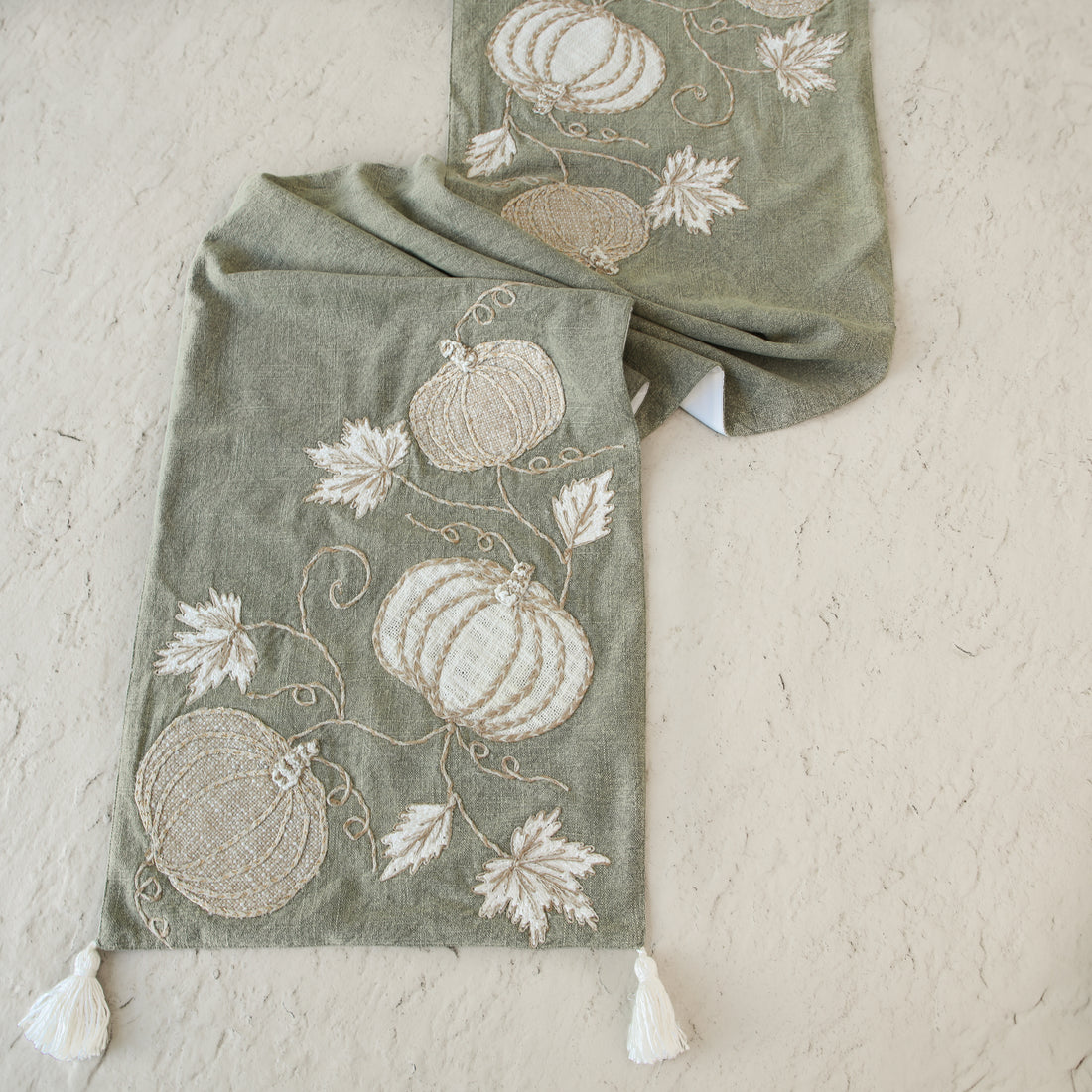 Autumn Pumpkins Green Table Runner