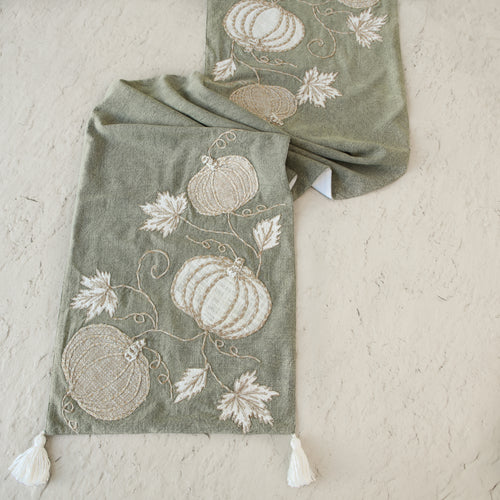 Autumn Pumpkins Green Table Runner - Interior Delights