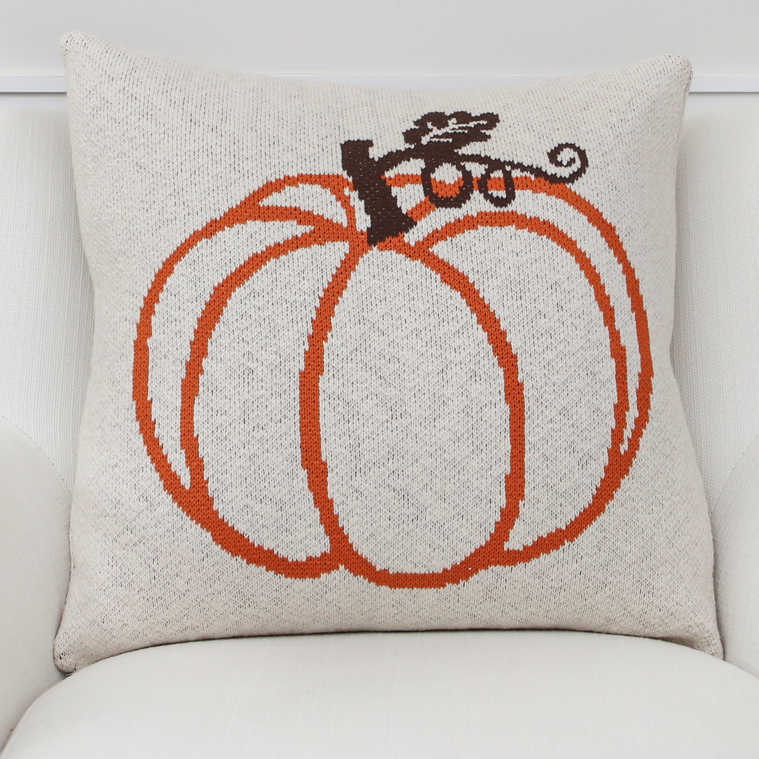 Knit Orange Pumpkin Pillow- 20in