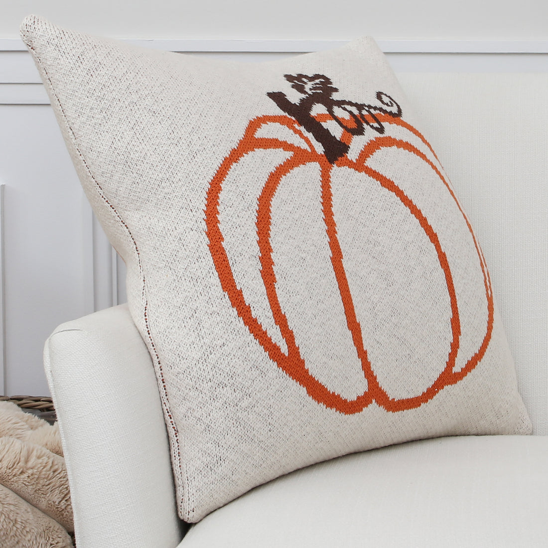 Knit Orange Pumpkin Pillow- 20in