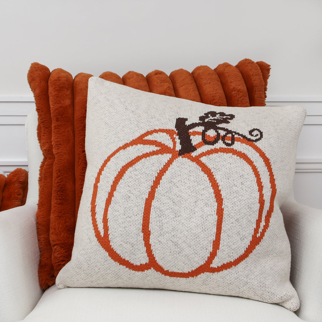 Knit Orange Pumpkin Pillow- 20in