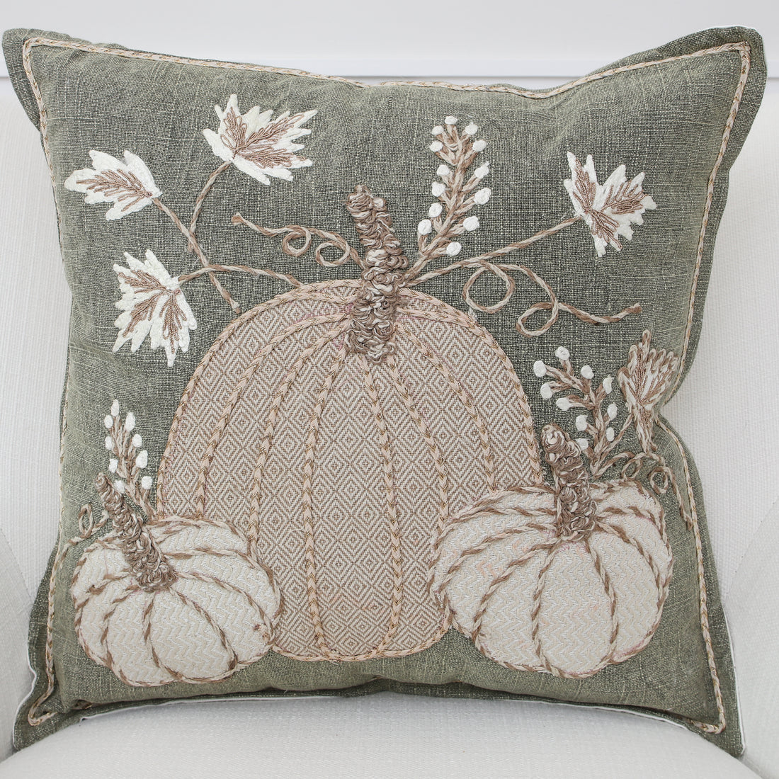 Autumn Pumpkins Green Pillow