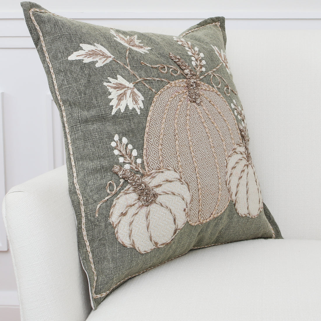 Autumn Pumpkins Green Pillow