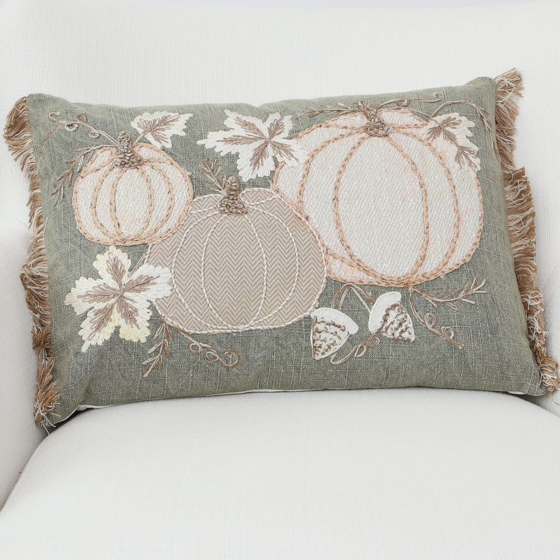 Autumn Pumpkins Green Lumbar Pillow