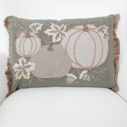 Autumn Pumpkins Green Lumbar Pillow