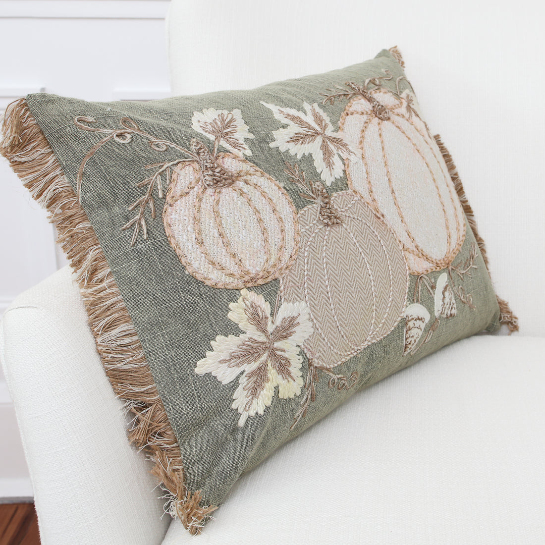 Autumn Pumpkins Green Lumbar Pillow