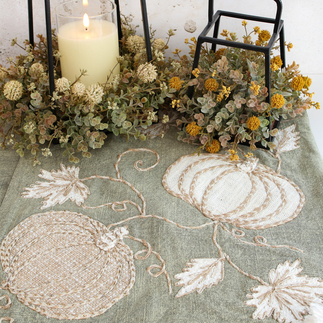 Autumn Pumpkins Green Table Runner