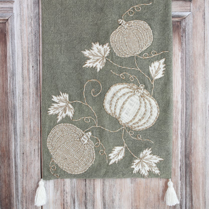 Autumn Pumpkins Green Table Runner