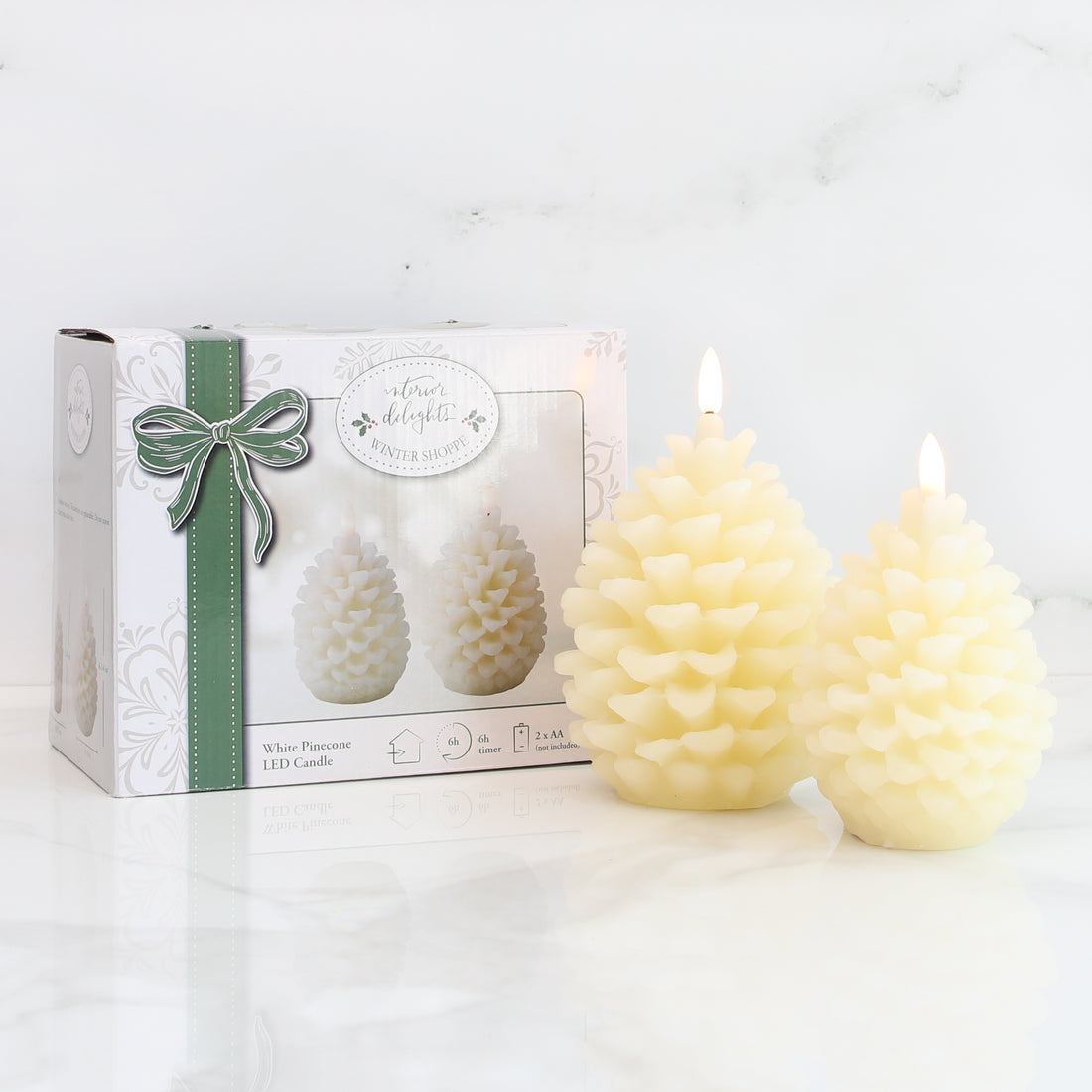 Cream Pinecone LED Candle, Set of 2