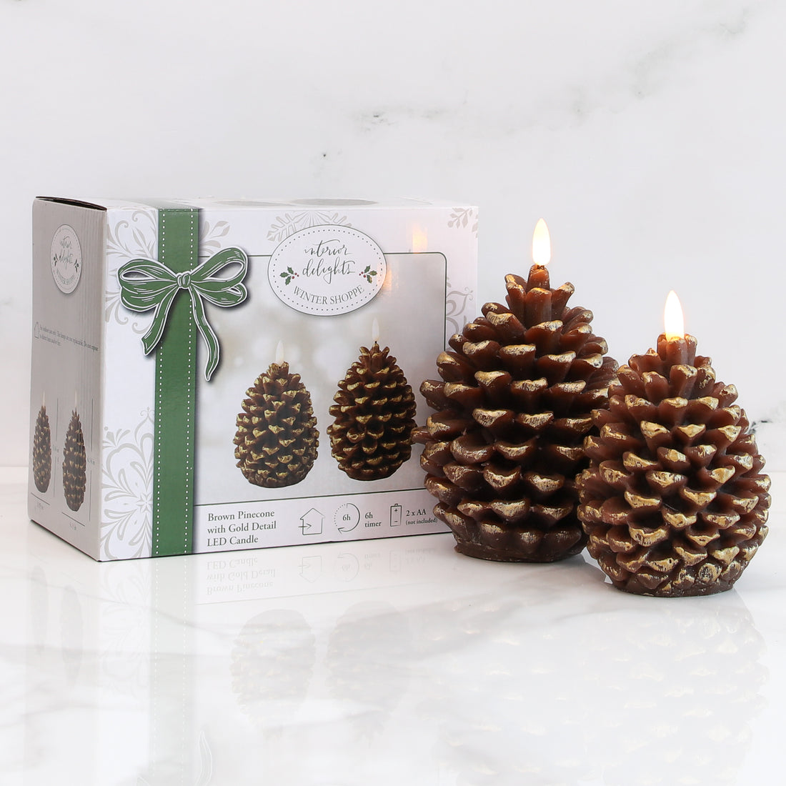 Brown Pinecone LED Candle, Set of 2