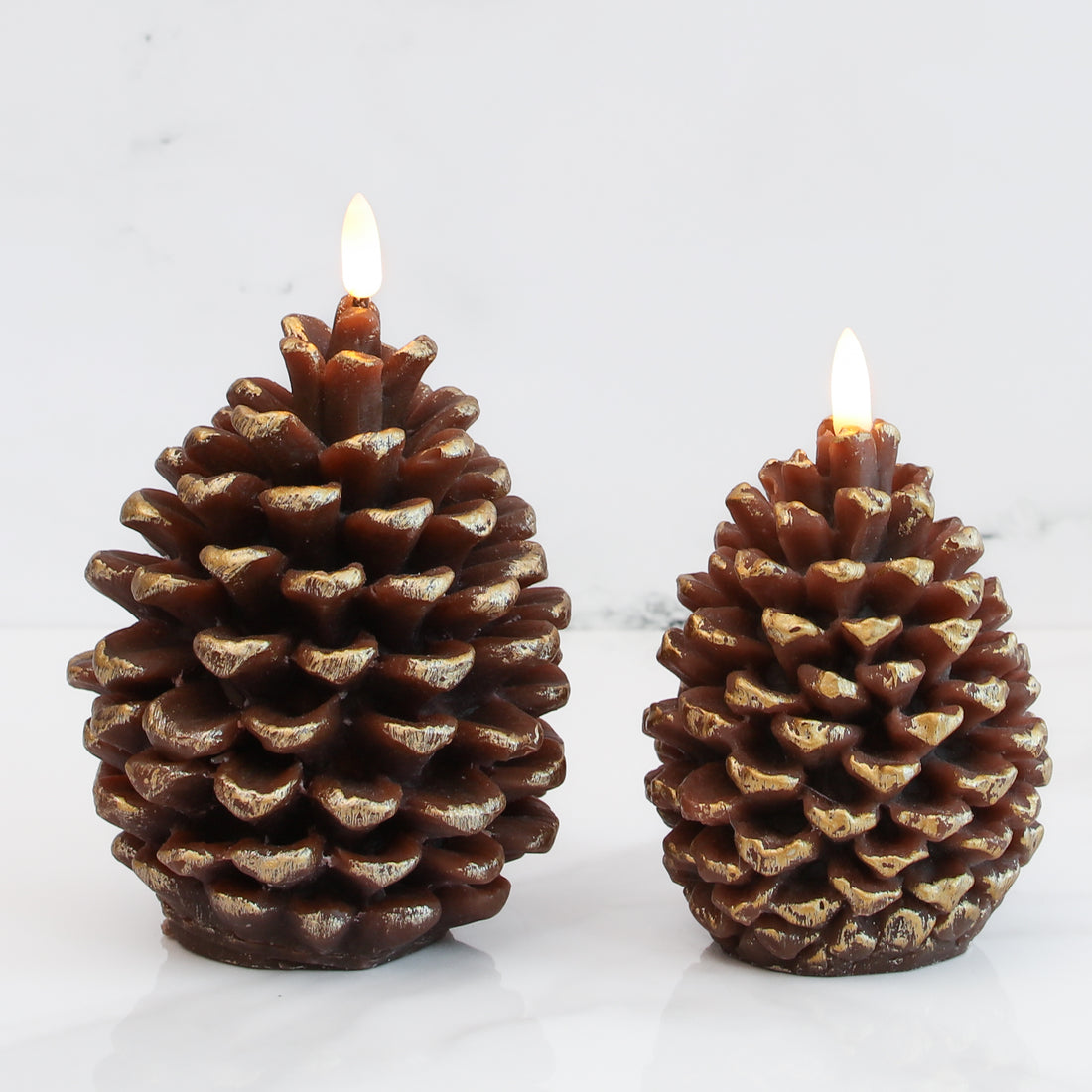 Brown Pinecone LED Candle, Set of 2