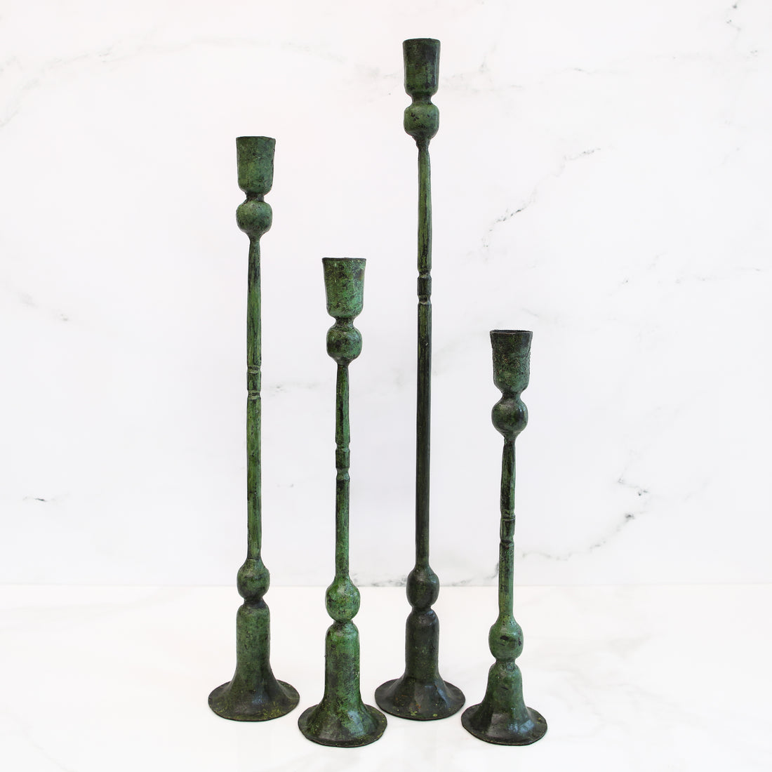 Green Forged Iron Taper Holders, Set of 4