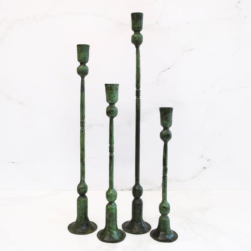 Green Forged Iron Taper Holders, Set of 4